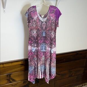 World Unity Purple and Pink Paisley Midi Stretchy Dress- XL